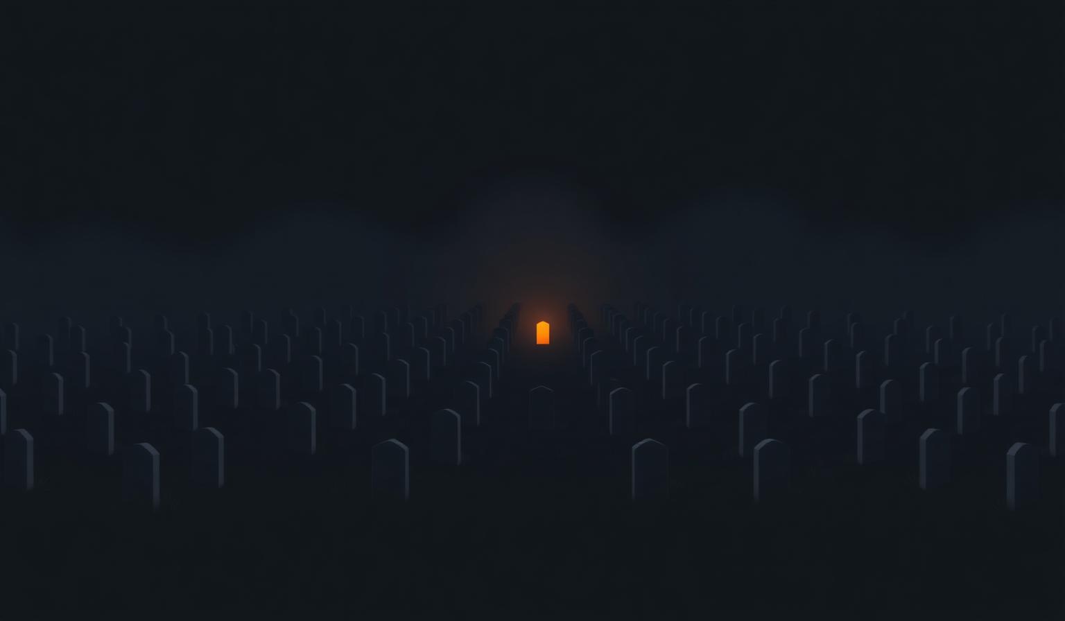 AI Tool Graveyard: July 2026 hero โ dark cemetery with a single ember light